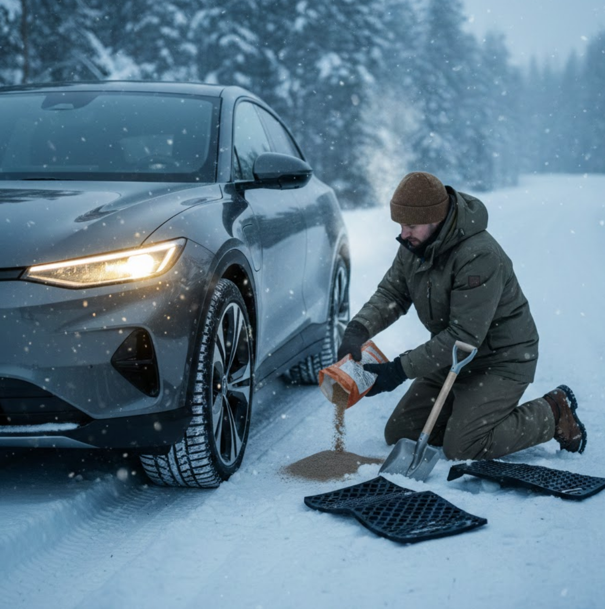 Hilfe: Auto festgefahren im Schnee